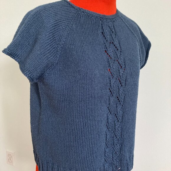 Blue Lace Front Tee Hand knit Small - Picture 1 of 10